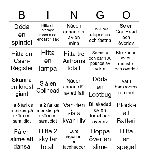 Lethal company Bingo J Bingo Card