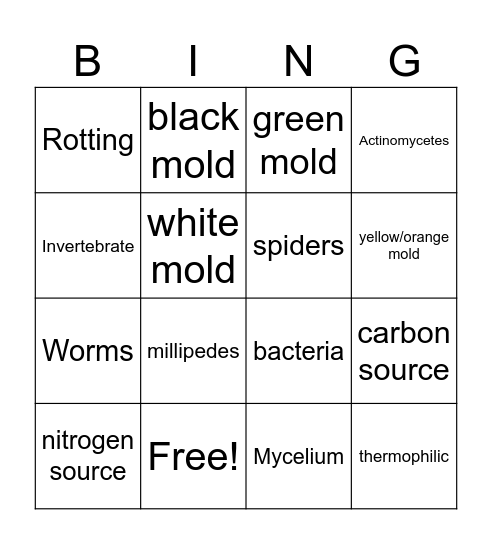 Decomposer Bingo Card