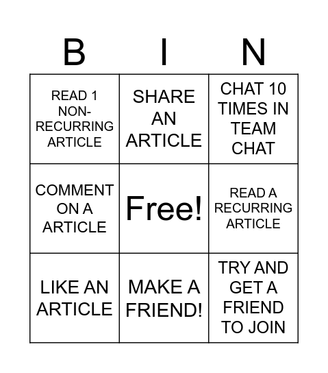 Content Bingo Card