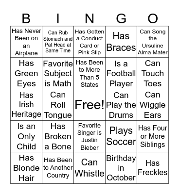 Pen Pal Bingo Card