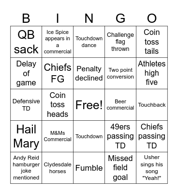 Game Day Bingo Card