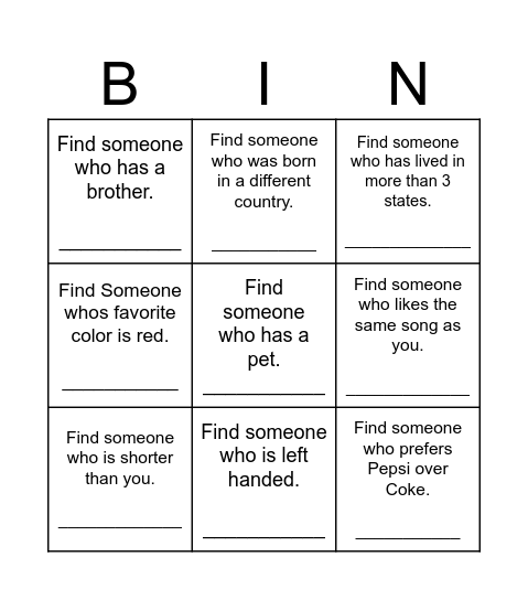 Find Someone Who Bingo Card