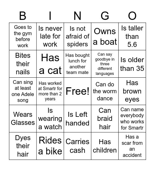 Smartr Bingo Card