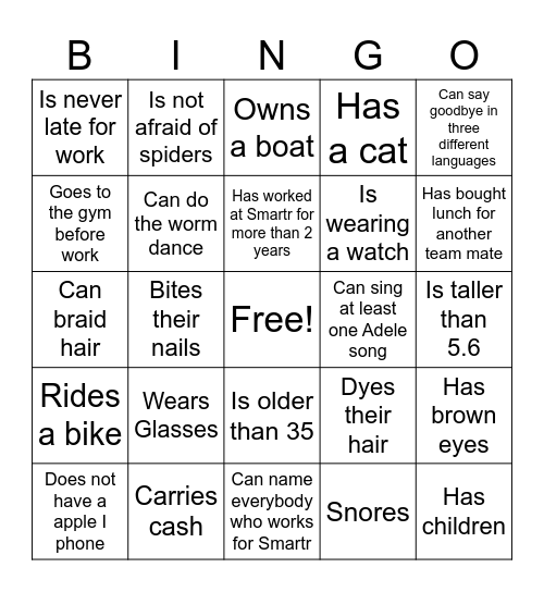 Smartr Bingo Card
