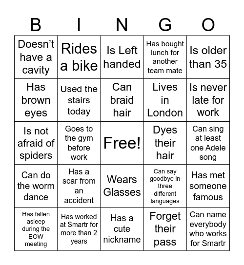 Smartr Bingo Card