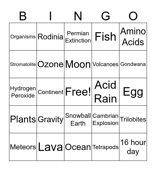 Earth History Bingo Card