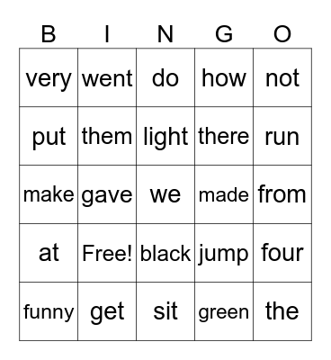 Spelling List #1 Bingo Card