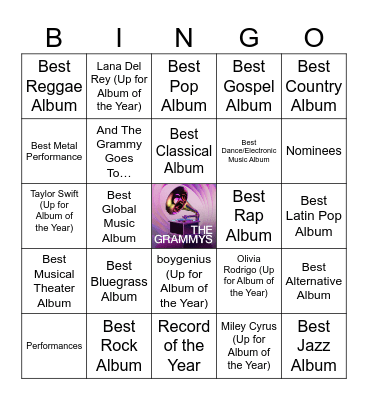 Grammy's Bingo! Bingo Card