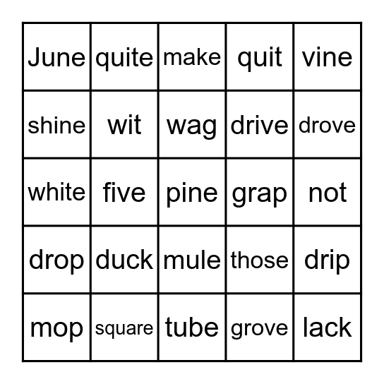 CVC vs CVE Phonics Bingo Card