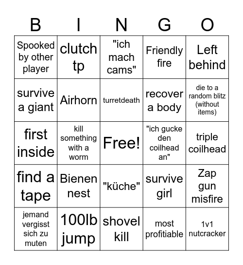 Lethal Company Bingo Card