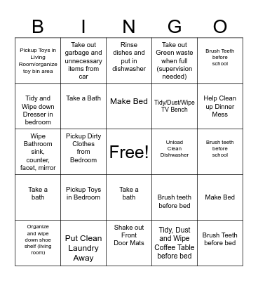 Eddie's Chore Bingo! Bingo Card