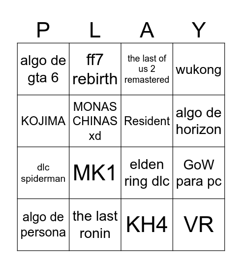 STATE OF PLAY Bingo Card