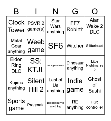 State of Play Bingo Card