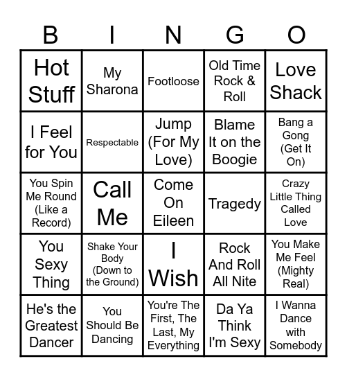 70's & 80's Party Mix Bingo Card