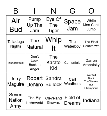 Sportsball Movies & Hype Songs Bingo Card