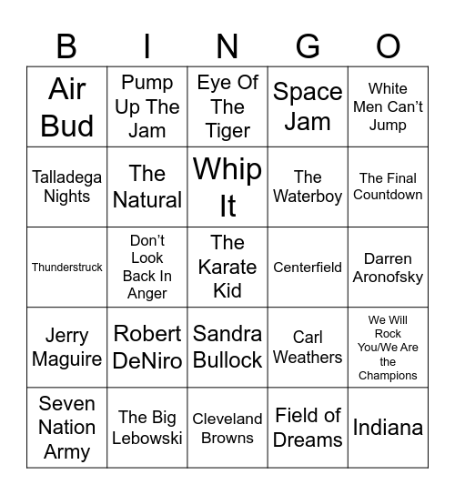 Sportsball Movies & Hype Songs Bingo Card