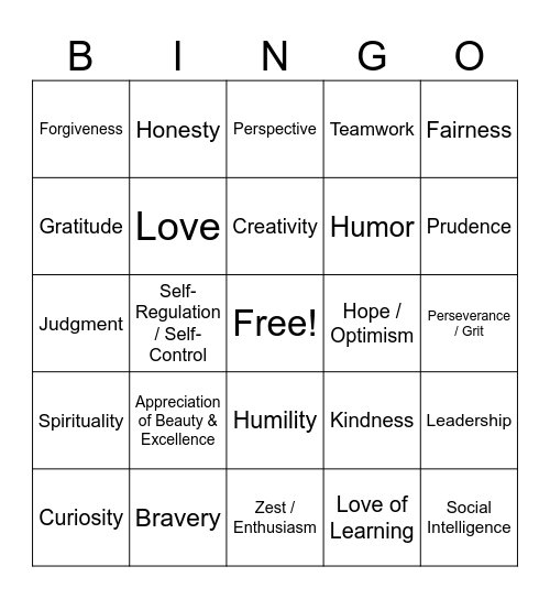 Character Bingo Card