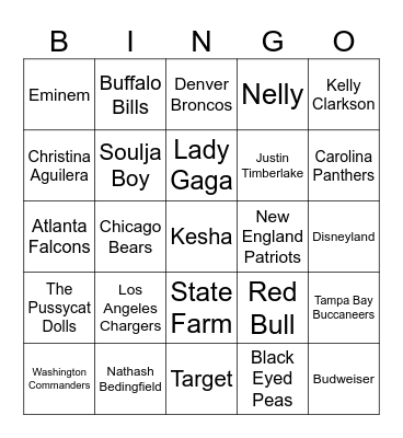 Football Logos, Company Slogans, & Early 2000s Pop Bingo Card