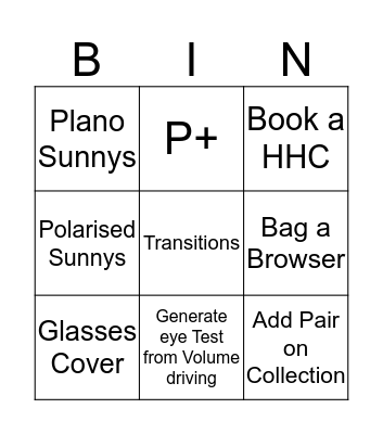 Opticians Bingo Card