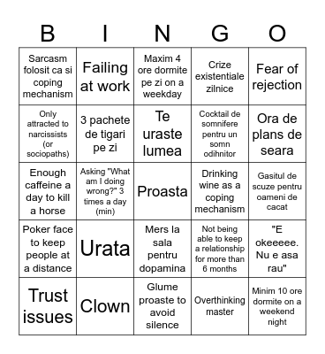 Failure Bingo Card