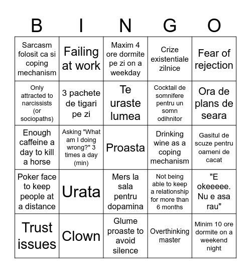 Failure Bingo Card