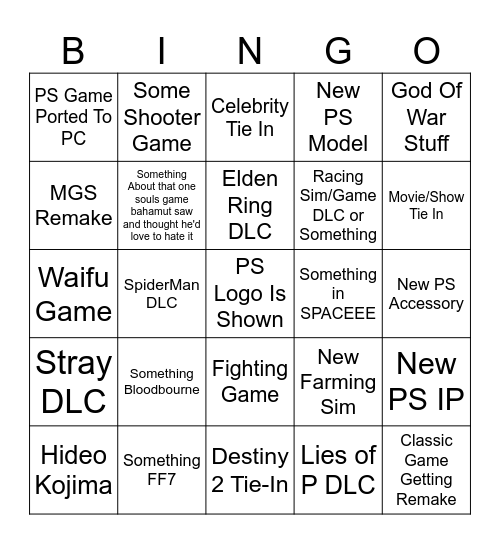 PS State of Play Bingo Card