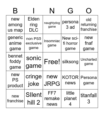 PS5 Bingo Card