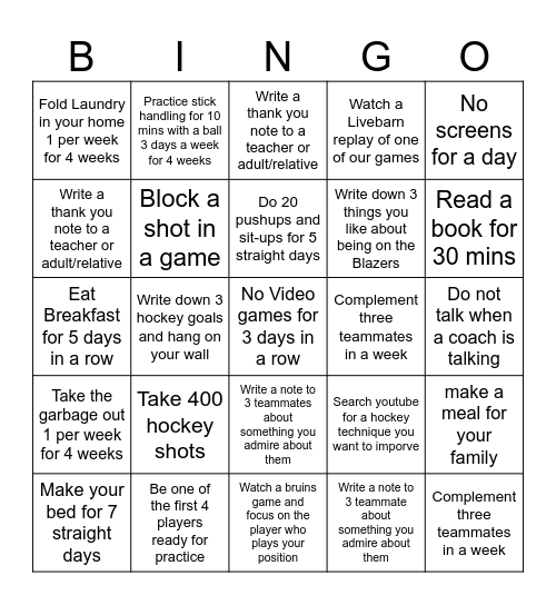 Blazers Bingo Card