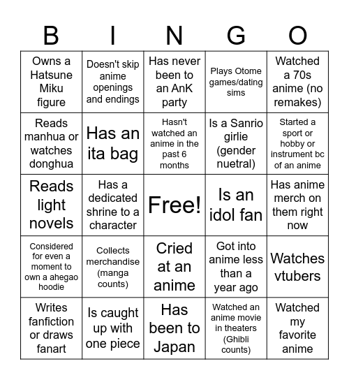 I met someone who... Bingo Card