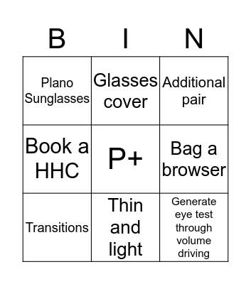 OPTICIANS BINGO Card