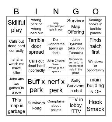 John Tyumi Bingo Card
