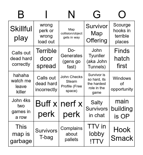 John Tyumi Bingo Card