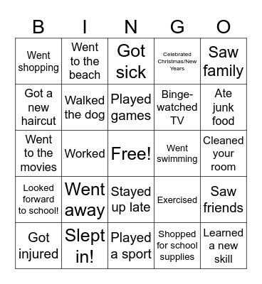 Liburan saya Bingo Card