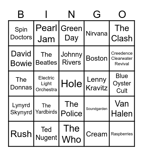 Guitar Riff Openers Bingo Card