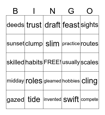 Vocabulary Bingo! Bingo Card