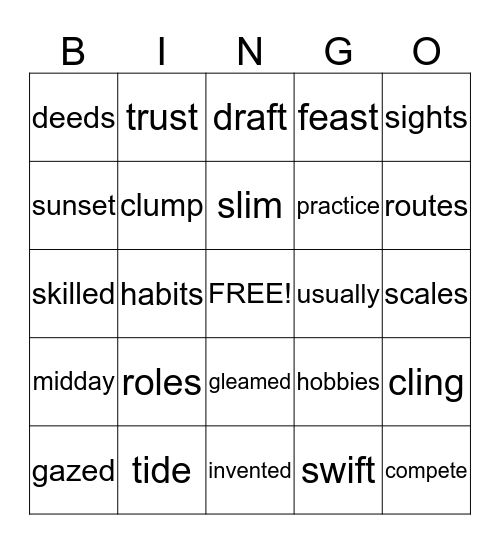 Vocabulary Bingo! Bingo Card