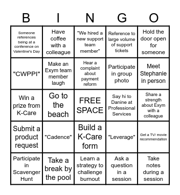 Exym Conference Bingo Card