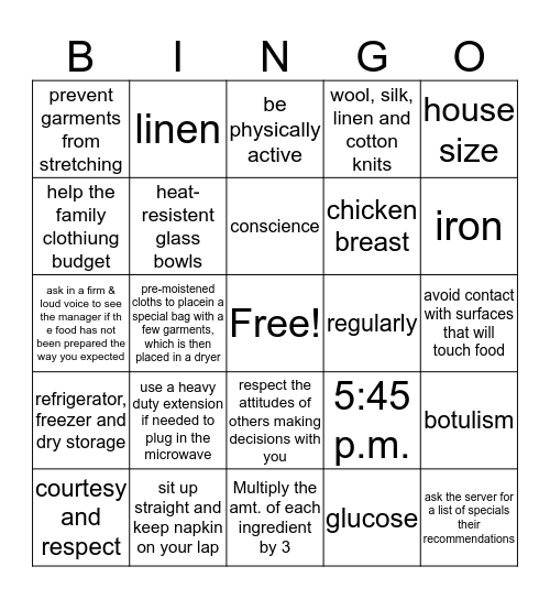 Year end test 2 Bingo Card