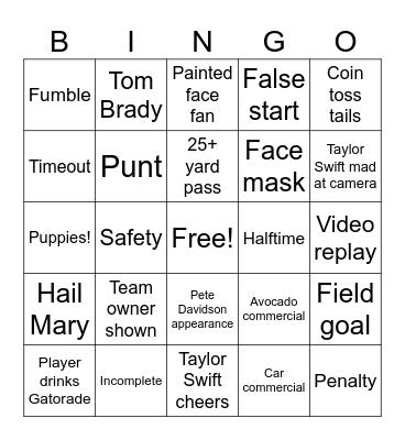 Super Bowl Bingo Card