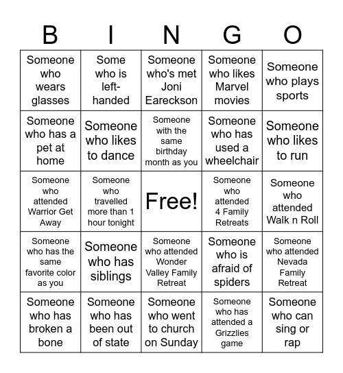 Joni and Friends Bingo Card