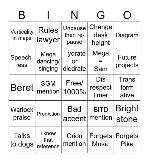 Mega Bingo Card