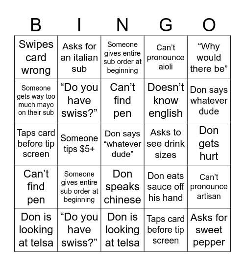 Untitled Bingo Card