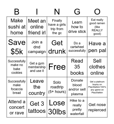 Bella’s 2024 Bingo Card