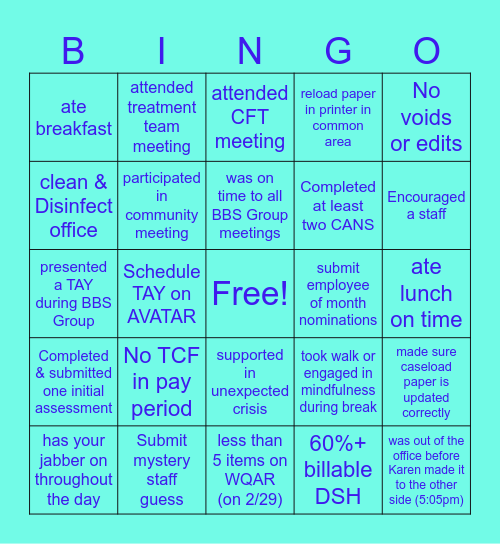 Therapist Bingo 2/2024 Bingo Card