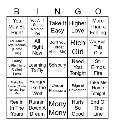 Classic Road Trip Songs Bingo Card