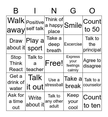 Anger Management Bingo Card