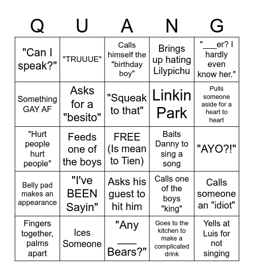 birthday boy bingo Card