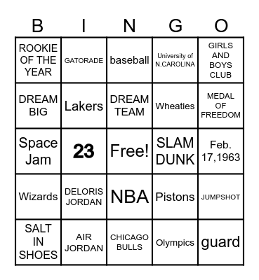 Michael Jordan Bingo Card