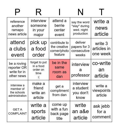 THE RAMAPO NEWS BINGO Card