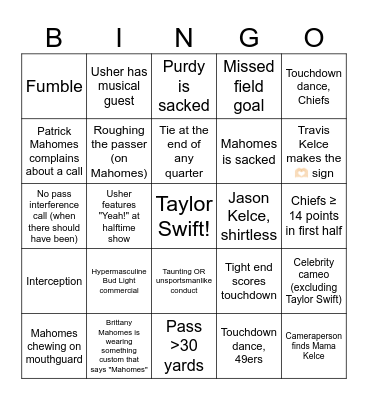 Super Bowl LVIII Bingo Card